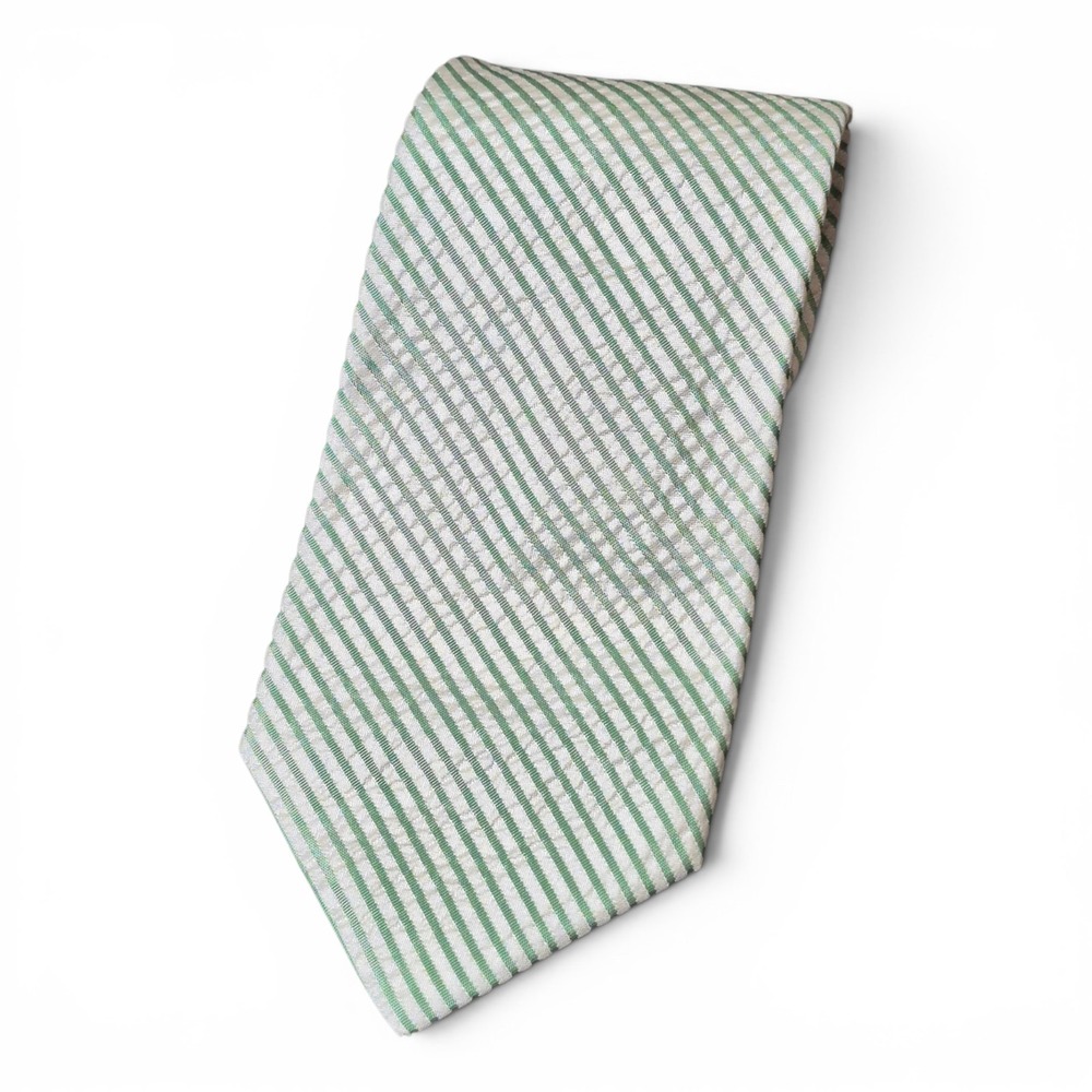 Polo Ralph Lauren Men's Italy Silk Tie Green Striped Textured Preppy Necktie